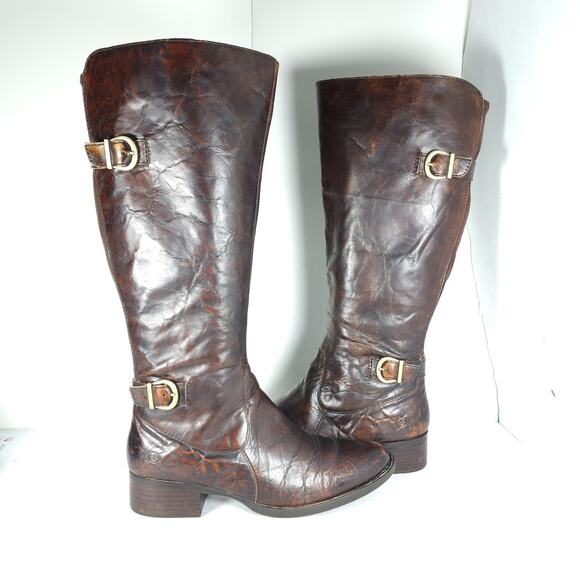 Born Women's Gibb US9M Distress Brown Leather Wide Calf Riding Equestrian Boots - Picture 7 of 16
